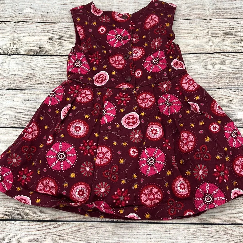 OshKosh Floral Maroon Pink and Mustard Dress Girls Size 3T